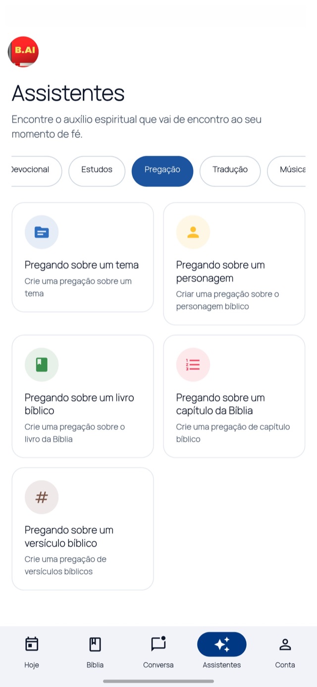 Preparação de pregações com IA no app Bíblia IA